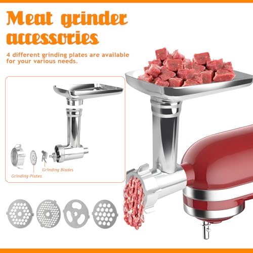 Kitchen Aid Stand Mixer Metal Meat Grinder Attachment + Replacement + Sausage Stuffer Tubes + Meat Lovers + Holiday Coo