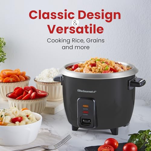 Elite Gourmet ERC003B Electric Rice Cooker for Multiple Meals with Automatic Keep Warm, Perfect for Family, Kitchen, Mak