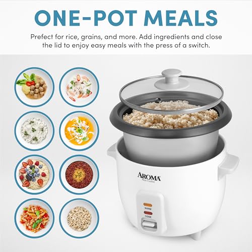 Aroma Housewares One Touch Rice Cooker 6 CupCooked White 1.5 Qt.